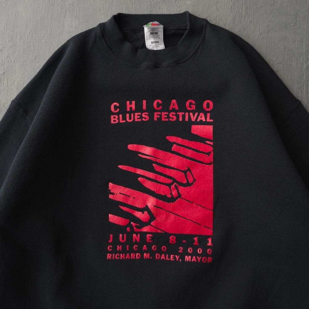 Vintage 2000s Fruit of the Loom Black Chicago Blues Festival Sweatshirt Large - Picture 2 of 8